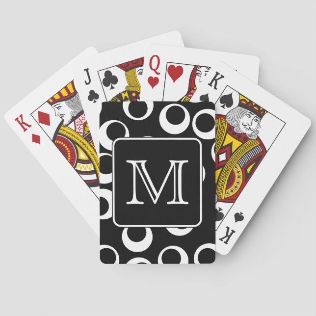Your Letter. Black and White Monogram. Fun Pattern Poker Cards (Back)