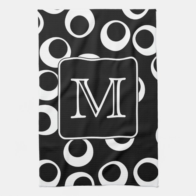 Your Letter. Black and White Monogram. Fun Pattern Towel (Vertical)