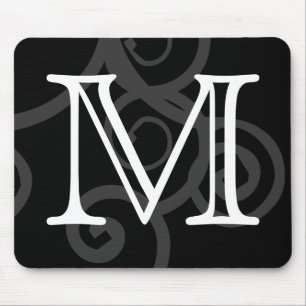 Your Letter. Custom Black / White Swirl Monogram. Mouse Pad