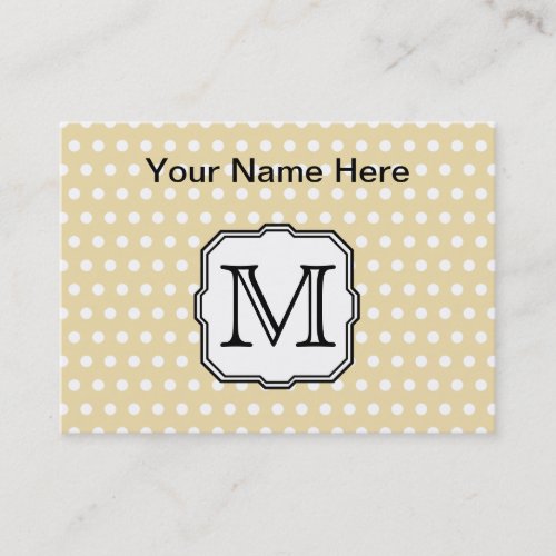 Your Letter. Custom Monogram. Beige Polka Dot. Business Card