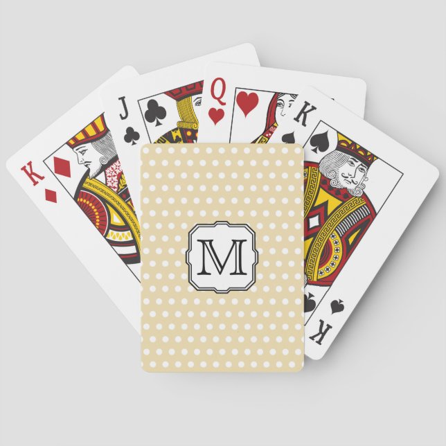Your Letter. Custom Monogram. Beige Polka Dot. Poker Cards (Back)