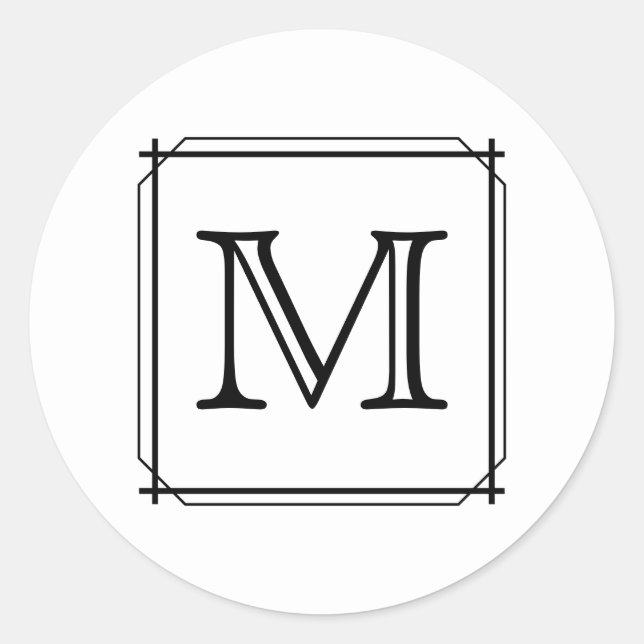 Your Letter. Custom Monogram. Black and White Classic Round Sticker (Front)