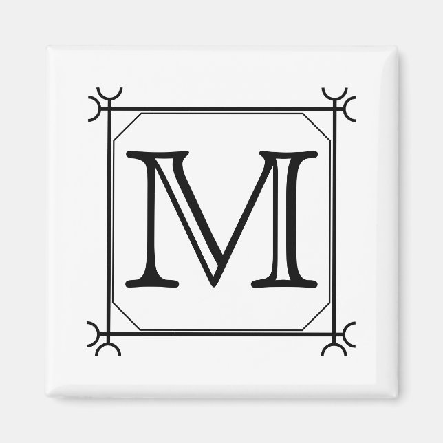 Your Letter. Custom Monogram. Black and White Magnet (Front)