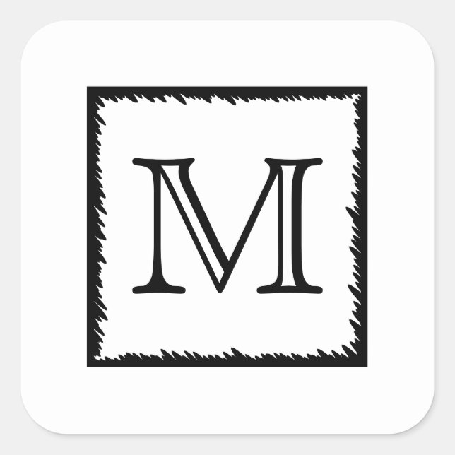Your Letter. Custom Monogram. Black and White Square Sticker (Front)