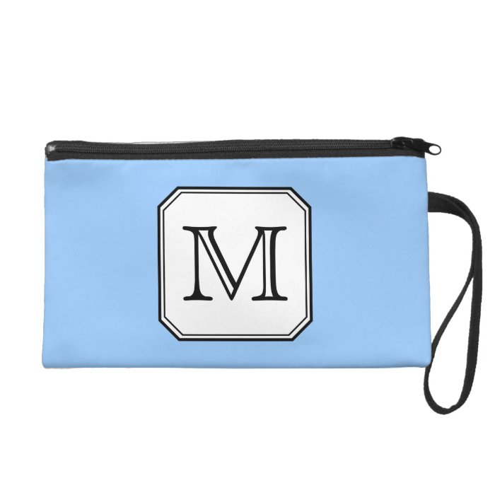 Your Letter. Custom Monogram. Blue Black White. Wristlet Purse