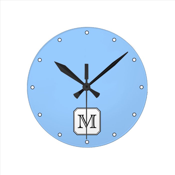 Your Letter. Custom Monogram. Blue Black White. Clocks