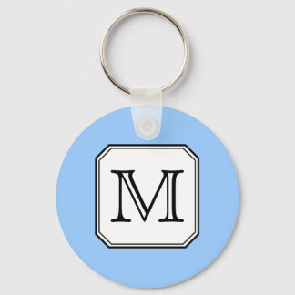 Your Letter. Custom Monogram. Blue Black White. Keychain