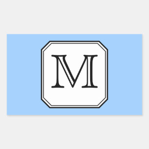Your Letter. Custom Monogram. Blue Black White. Rectangular Sticker