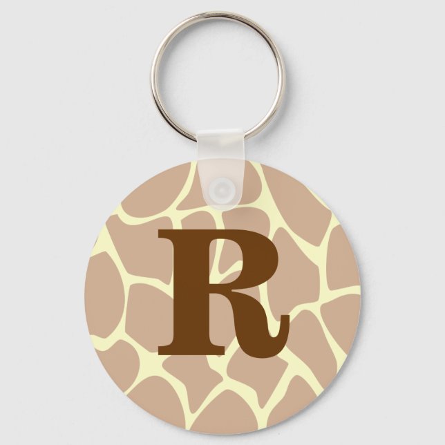 Your Letter. Custom Monogram Giraffe Print Design Keychain (Front)