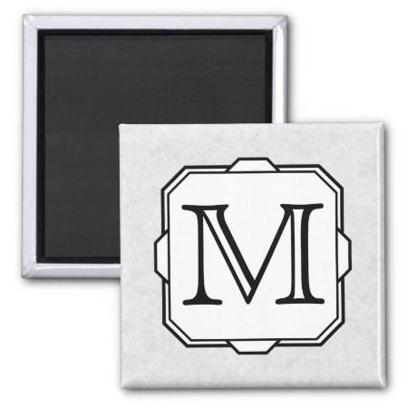 Your Letter. Custom Monogram. Gray, Black & White Magnet