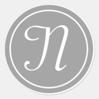 Your Letter, Custom Monogram N Initial Grey Classic Round Sticker