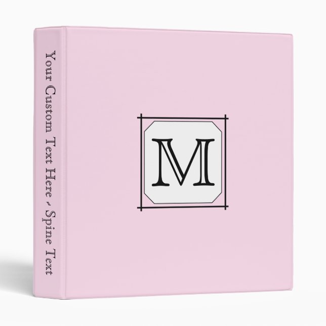 Your Letter. Custom Monogram. Pink Black White 3 Ring Binder (Front/Spine)