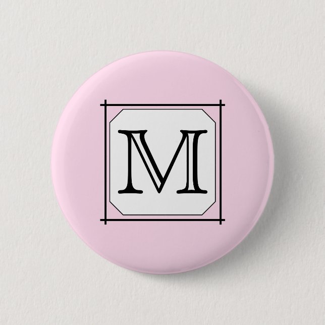 Your Letter. Custom Monogram. Pink Black White Button (Front)