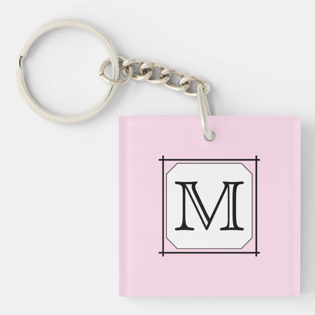 Your Letter. Custom Monogram. Pink Black White. Keychain (Front)