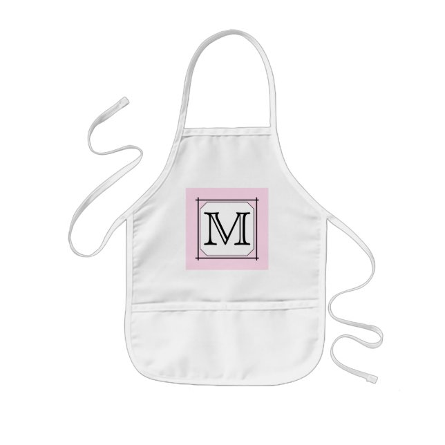 Your Letter. Custom Monogram. Pink Black White Kids' Apron (Front)