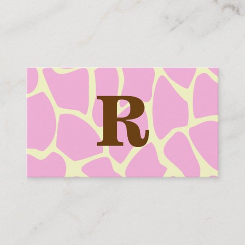 Your Letter Custom Monogram. Pink Giraffe Print. Business Card
