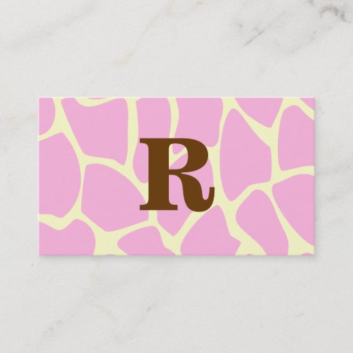 Customizable Your Letter Custom Monogram. Pink Giraffe Print. Business Card