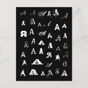 Your Letter. Custom Monograms. Black and white. Postcard