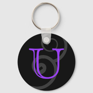 Your Letter. Custom. Purple Swirl Monogram. Keychain