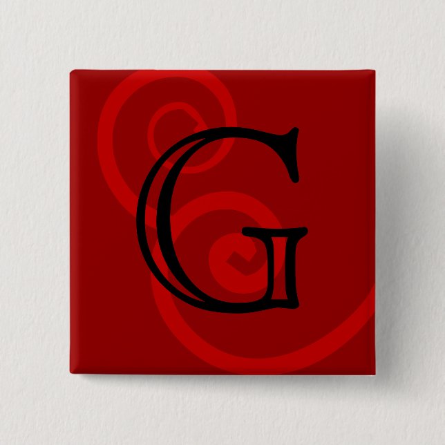 Your Letter. Custom Red Swirl Monogram. Pinback Button (Front)