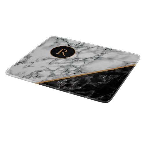 Your Letter Cutting Board Black White Marble Stone
