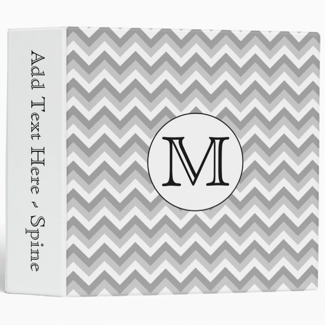 Your Letter. Gray Zigzag Pattern Monogram. 3 Ring Binder (Front/Spine)