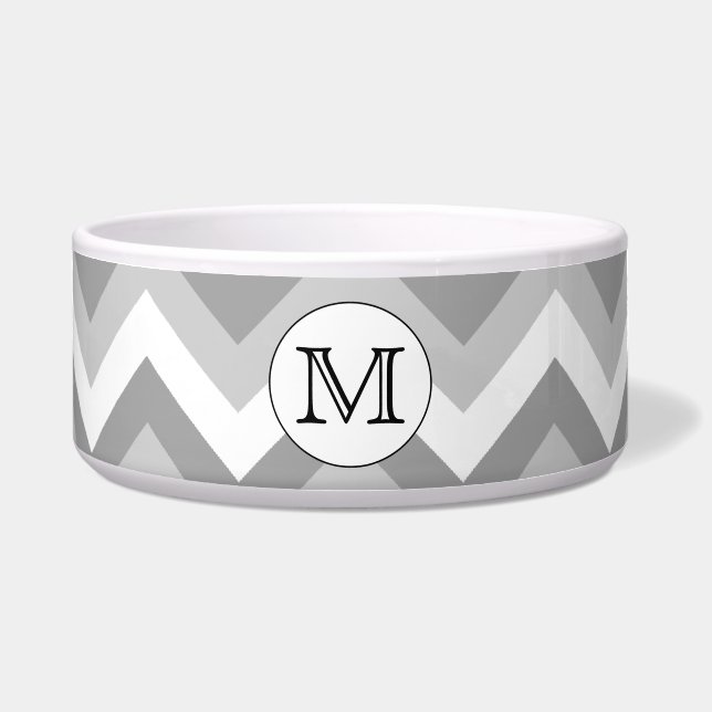 Your Letter. Gray Zigzag Pattern Monogram. Bowl (Front)