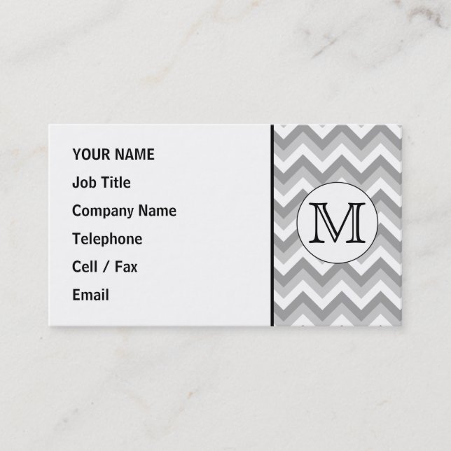 Your Letter. Gray Zigzag Pattern Monogram. Business Card (Front)