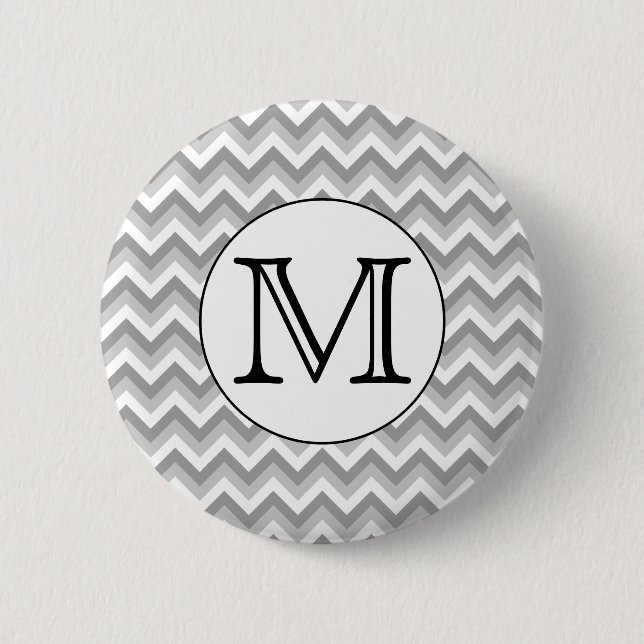 Your Letter. Gray Zigzag Pattern Monogram. Button (Front)