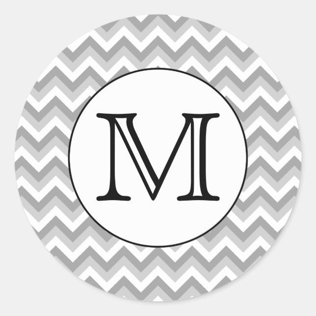 Your Letter. Gray Zigzag Pattern Monogram. Classic Round Sticker (Front)