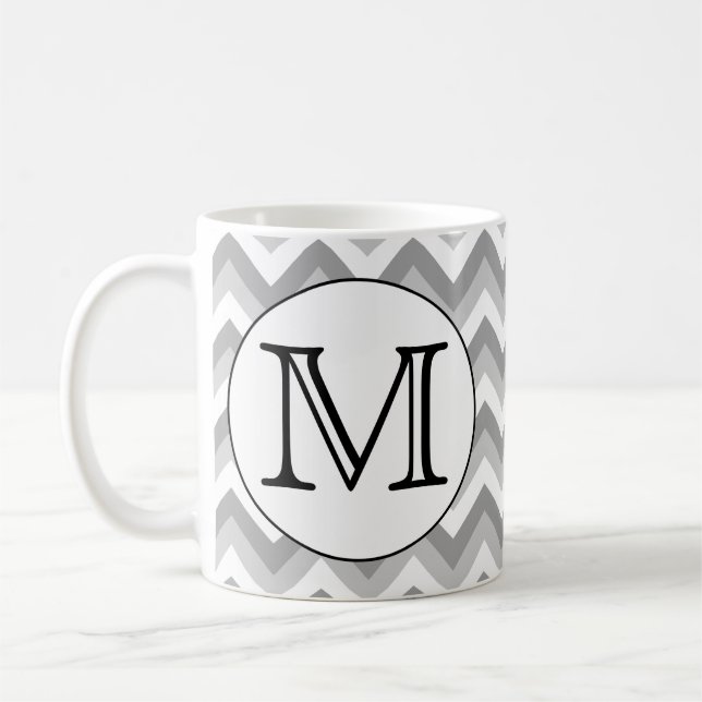 Your Letter. Gray Zigzag Pattern Monogram. Coffee Mug (Left)