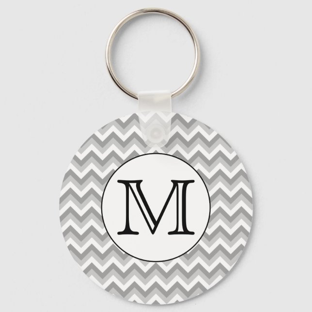 Your Letter. Gray Zigzag Pattern Monogram. Keychain (Front)