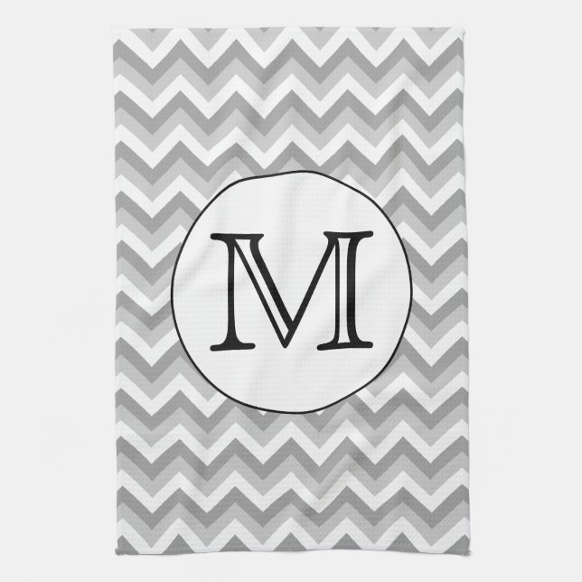 Your Letter. Gray Zigzag Pattern Monogram. Kitchen Towel (Vertical)