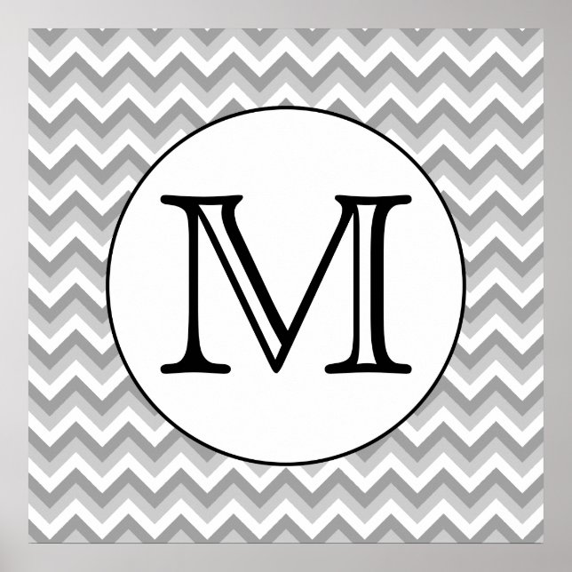 Your Letter. Gray Zigzag Pattern Monogram. Poster (Front)