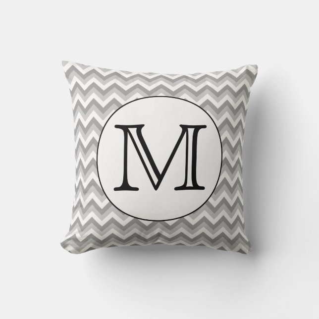 Your Letter. Gray Zigzag Pattern Monogram. Throw Pillow (Front)