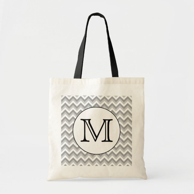 Your Letter. Gray Zigzag Pattern Monogram. Tote Bag (Front)