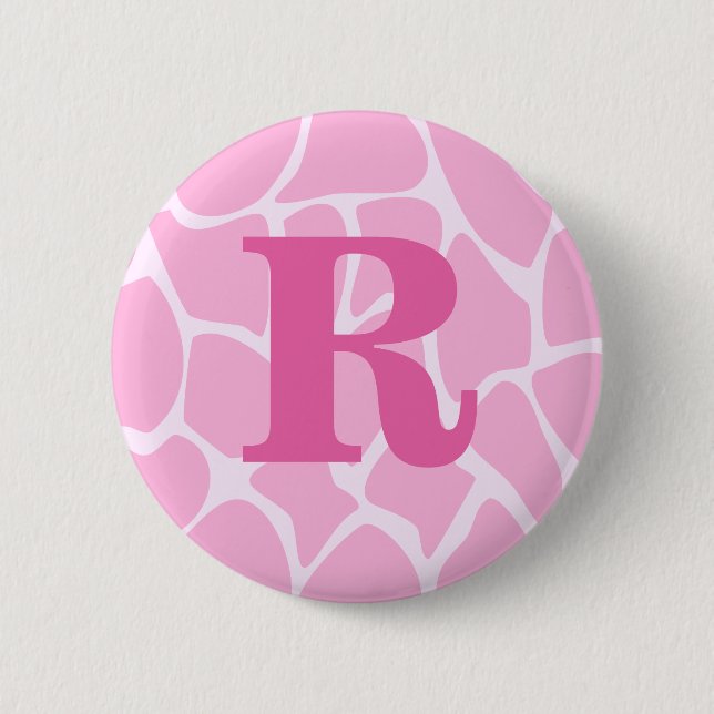 Your Letter Monogram. Custom. Pink Giraffe Pattern Pinback Button (Front)
