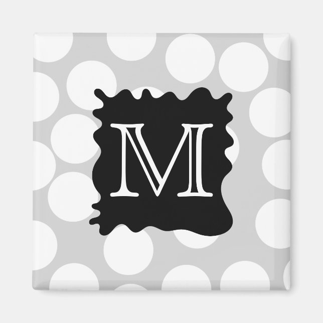Your Letter, Monogram. Dots with Black Splat. Magnet (Front)