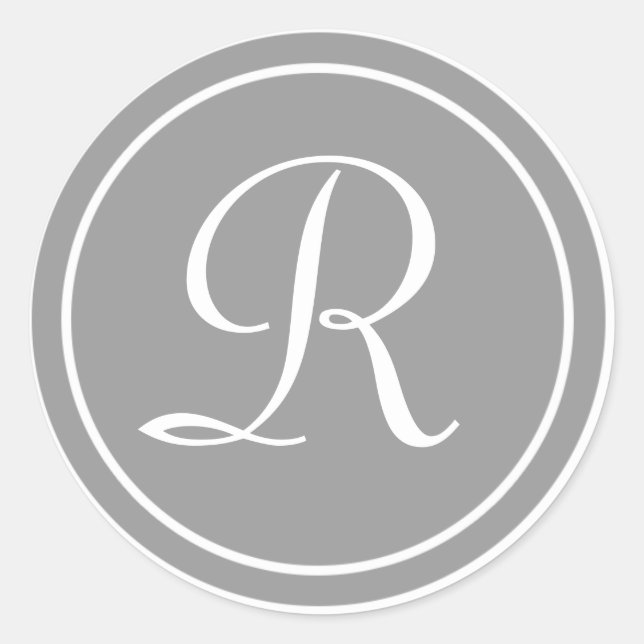 Your Letter, Monogram R, Initial Gray Classic Round Sticker (Front)