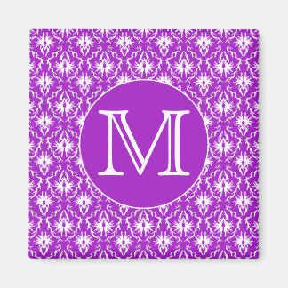Your Letter. Purple and White Damask Pattern. Magnet