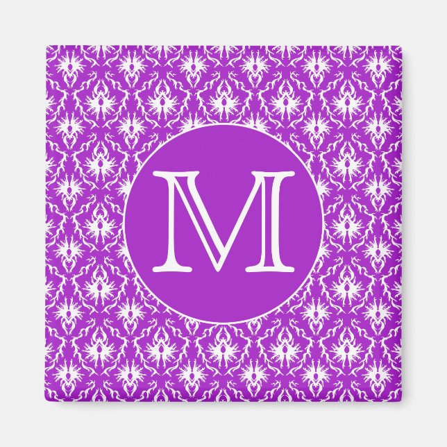 Your Letter. Purple and White Damask Pattern. Magnet (Front)