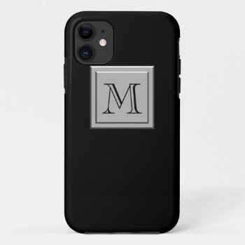 Your Letter. Your Monogram. Silver Black Iphone 11 Case by GraphicsByMimi at Zazzle