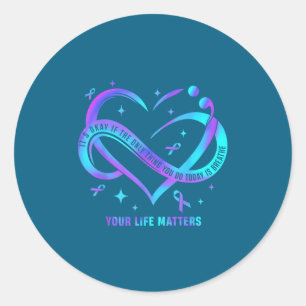 Your Life S Suicide Prevention Teal Purple Heart R Classic Round Sticker