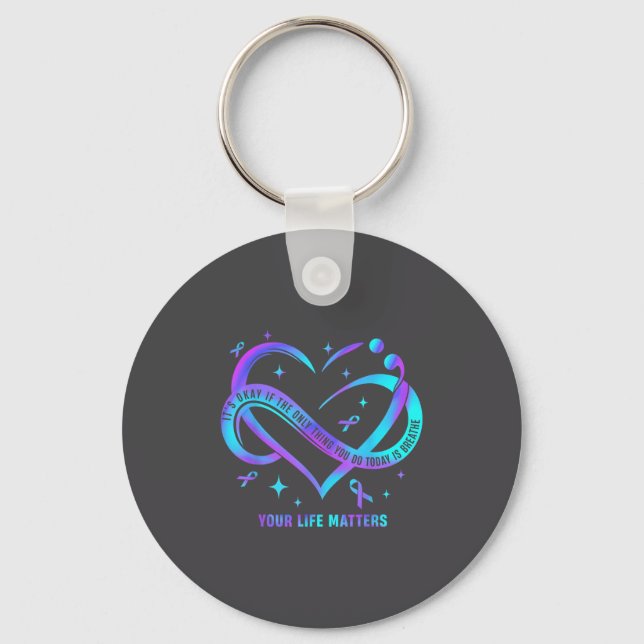 Your Life S Suicide Prevention Teal Purple Heart R Keychain (Front)
