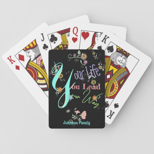 Your Life You Lead Pastel Flowers Black Typography Playing Cards