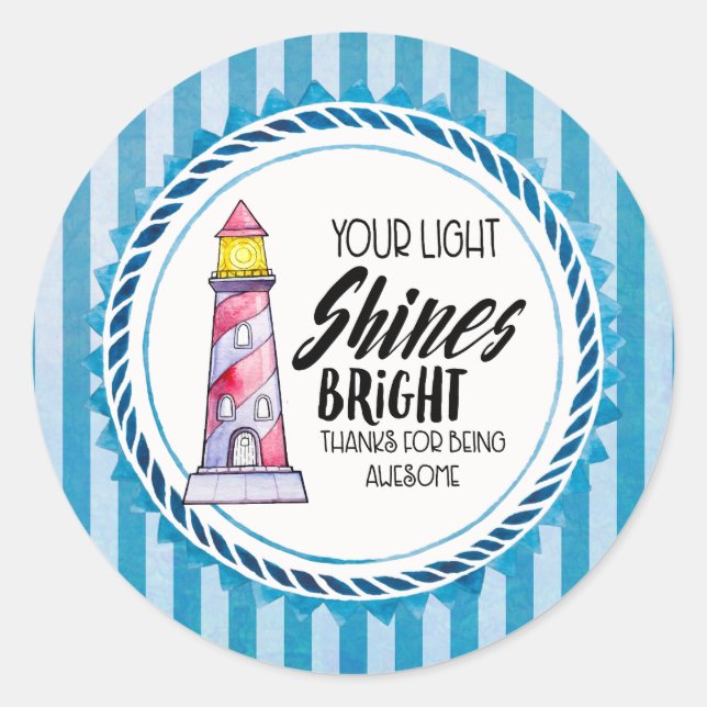 Your Light Shines Bright Lighthouse Thank You Classic Round Sticker (Front)