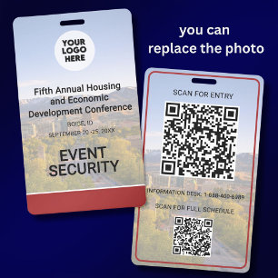 Your Location Photo Logo QR Event Conference  Badge