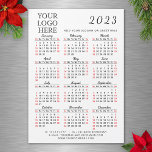Your Logo 2023 Business Calendar Magnet<br><div class="desc">This simple 2023 business calendar 5" x 7" magnetic card feature a template to place your logo, add company contacts, slogan, or other text for your clients or colleagues. Saturdays and Sundays are in red to plan and discuss the working days easier. Months are in script font. It's a practical...</div>