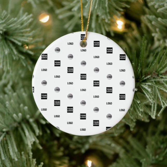 Your Logo | 3 Logo Pattern Design Editable Black Ceramic Ornament (Tree)