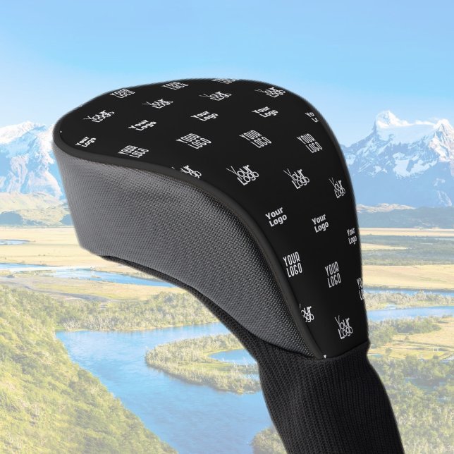Your Logo | 3 Logo Pattern Design Editable Black Golf Head Cover (Creator Uploaded)